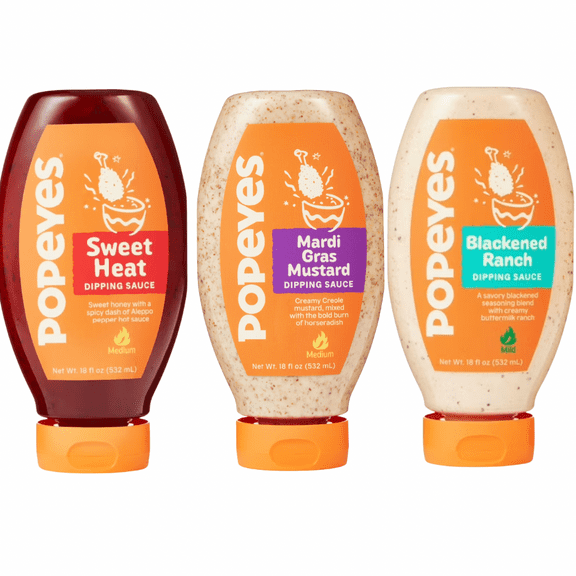 Popeyes Sauce Variety Pack (Blackened Ranch, Sweet Heat, and Mardi Gras Honey Mustard)