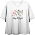 thumbnail image 4 of Merry & Bright Christmas Stocking Line Art  Women's White Crew Neck Short Sleeve Crop Tee-Medium, 4 of 6