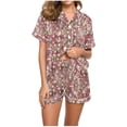 thumbnail image 2 of Rciityk Women's Pajamas Set Casual Printed Button Lapel Shirt with Shorts 2 Piece PJs Summer Soft Lightweight Sleepwear Loungewear, 2 of 5
