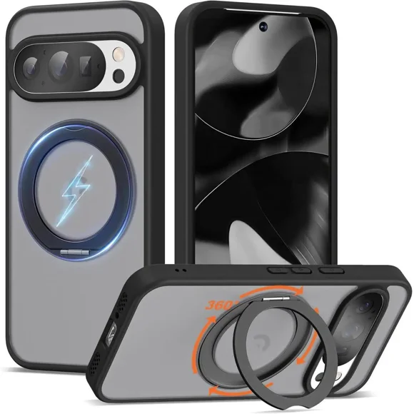 Compatible avec Google Pixel 9/Pixel 9 Pro Étui avec Support Anneau Magnétique à 360° [Compatible avec MagSafe] Étui de Téléphone Translucide Antichoc pour Google Pixel 9/Pixel 9 Pro 6,3 Pouces