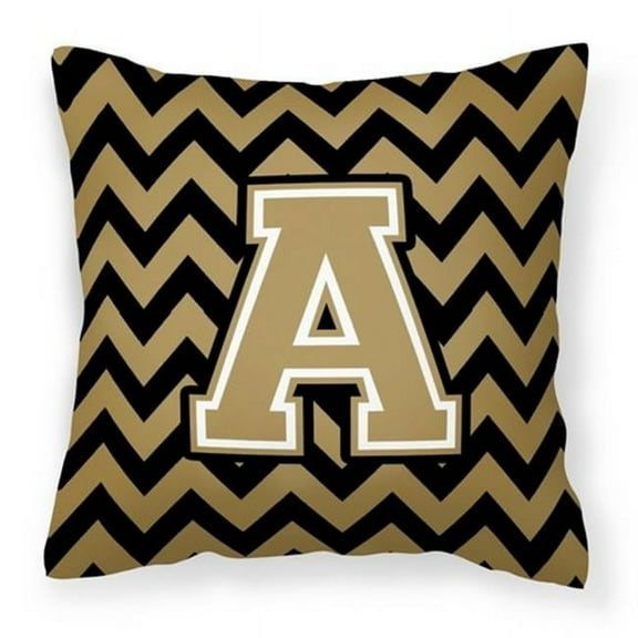 Letter A Chevron Black and Gold Fabric Decorative Pillow