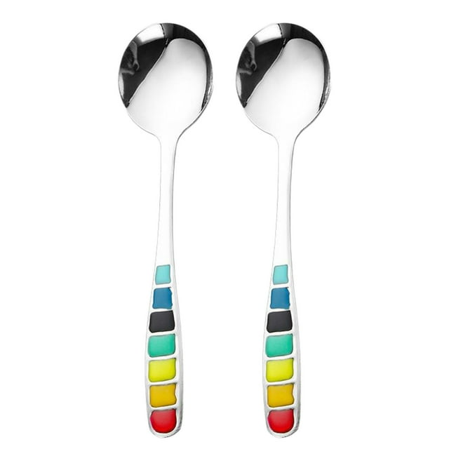 Cuillère Ronde en Acier Inoxydable Haute Valeur Colorée Cuillère à Soupe Mignonne avec Manche
