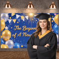 thumbnail image 6 of Golden Theme New Chapter Banner Blue Background Celebration Display Silver Balloons Star Decorations Milestone Backdrop for Graduation Party Career Milestone Birthday Celebration, 6 of 8