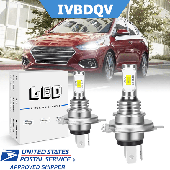 For Hyundai Accent 2000-2018 LED Headlight Bulb H4 High/Low Beam 2Pcs 6500K Super Bright White
