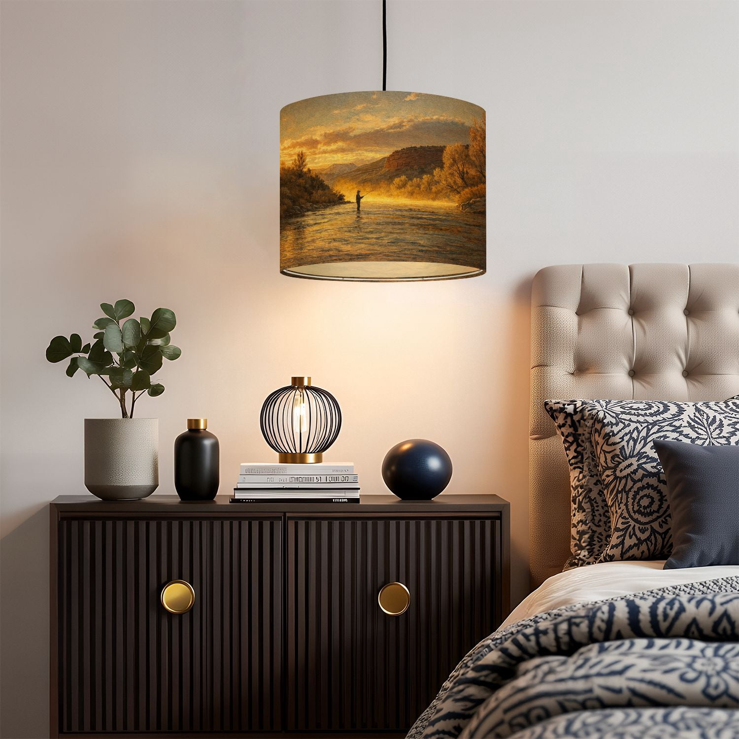 Linen Drum Lampshades Fly Fishing Sunrise 13"x13"x10" Light Shade for Table Lamps Floor Lamp Shades Lampshade Replacement Assembly Required