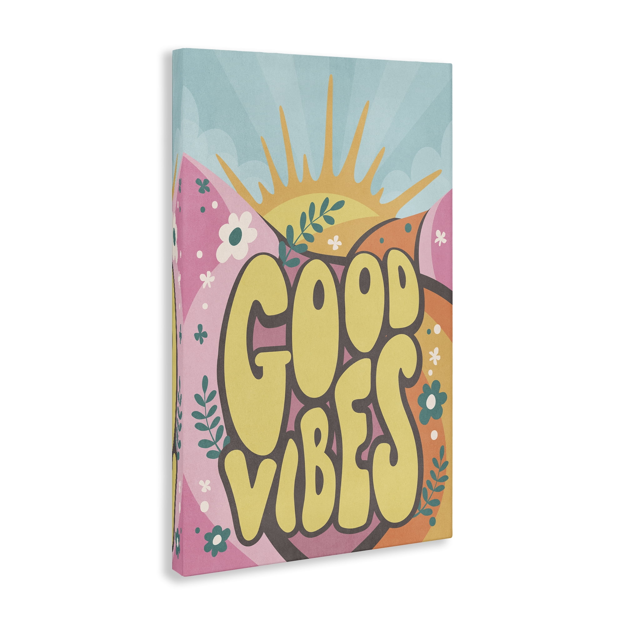 Stupell Industries Good Vibes Groovy Nature Text & Numbers Painting Wrapped Canvas Art Print Wall Art, 24 x 36