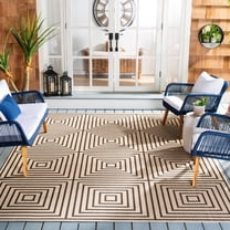 SAFAVIEH Beach House Arthur Geometric Indoor/Outdoor Runner Rug, Creme/Brown, 2'2" x 10'