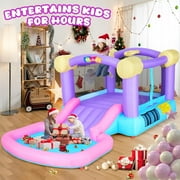 Adnoom Inflatable Bounce House W/470W Blower, Childrens Indoor/Outdoor Jumping Bounce Castle for Kids 3-10 W/Slide, Ball Pit, Dart Game, 50 Ocean Balls, Jump House for Backyard Party Birthday Gift