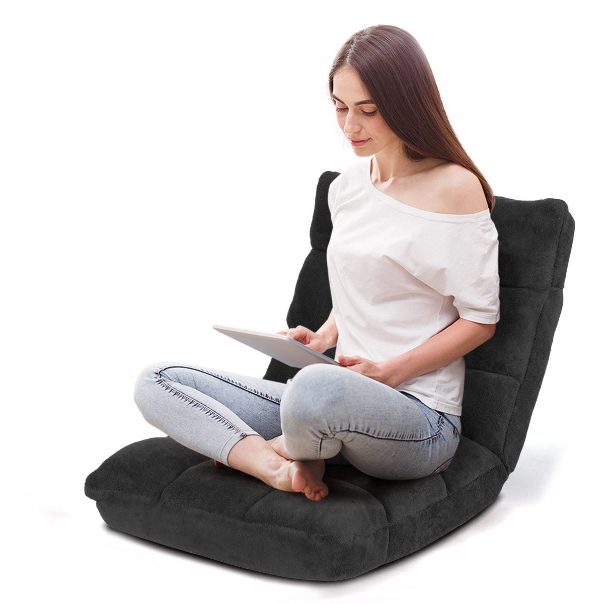 Topbuy Adjustable 14-Position Floor Chair ,Padded Gaming Chair Lazy Recliner Black