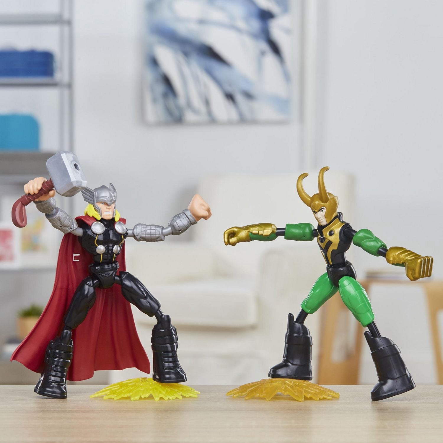 Marvel Avengers Bend and Flex Thor Vs. Loki Action Figure Toys, 6-Inch Flexible Figures, Includes 2 Accessories, Ages 4 And Up