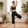 thumbnail image 3 of Women’s Capri Yoga Sweatpants with Pockets High Waist Drawstring Flared Pants Casual Workout Lounge Flare Leggings for Summer, 3 of 8