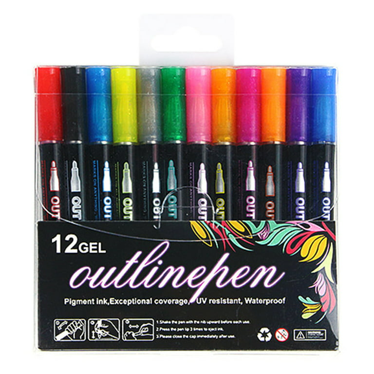 Buy AKARUED Outline Shimmer Markers Set: Self Outline Metallic Marker  Glitter Pens Set, 12 Colors Double Line Pens Fancy Markers for Kids Ages  8-12 Christmas, Birthday, Greeting Card Making Online at desertcartUAE
