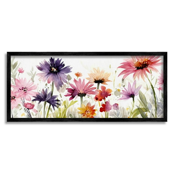 Stupell Industries Pink & Purple Blossoms Botanical & Floral Painting Black Framed Art Print Wall Art, 24 x 10
