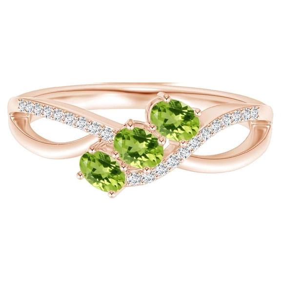 Three Stone 1.75 Ct Peridot Accent 925 Sterling Silver Rose Plated Wedding Ring