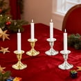 thumbnail image 3 of Solid Color Candlestick Holder Pair Vintage Metal Candle Holders Set of 2 Minimalist Gold Silver Finish 2.76x2.76 Inch Small Modern Decor for Table Centerpiece Wedding Romantic Dinner, 3 of 7