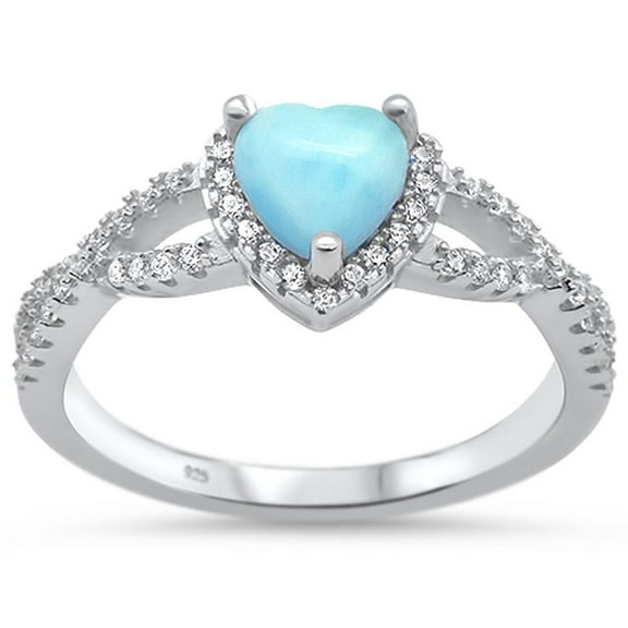 Natural Larimar Clear CZ Heart Twisted Ring Sterling Silver Size 7