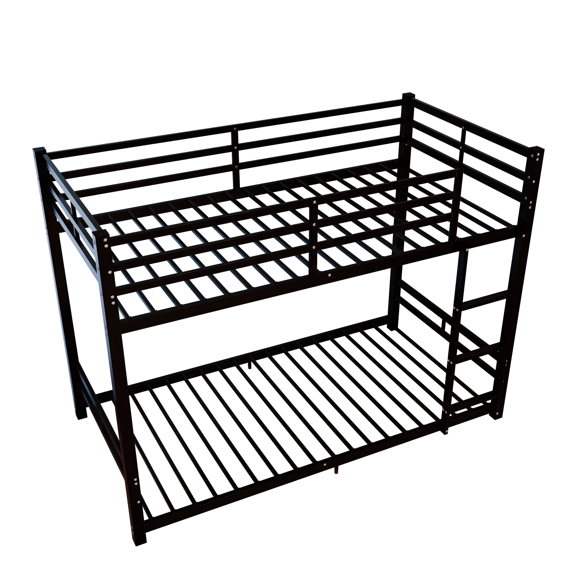 Mintazer Twin Over Twin Metal Bunk Bed Frame with Guardrail & Side Ladder for Kids Teens Bedroom, No Box Spring Needed, Black