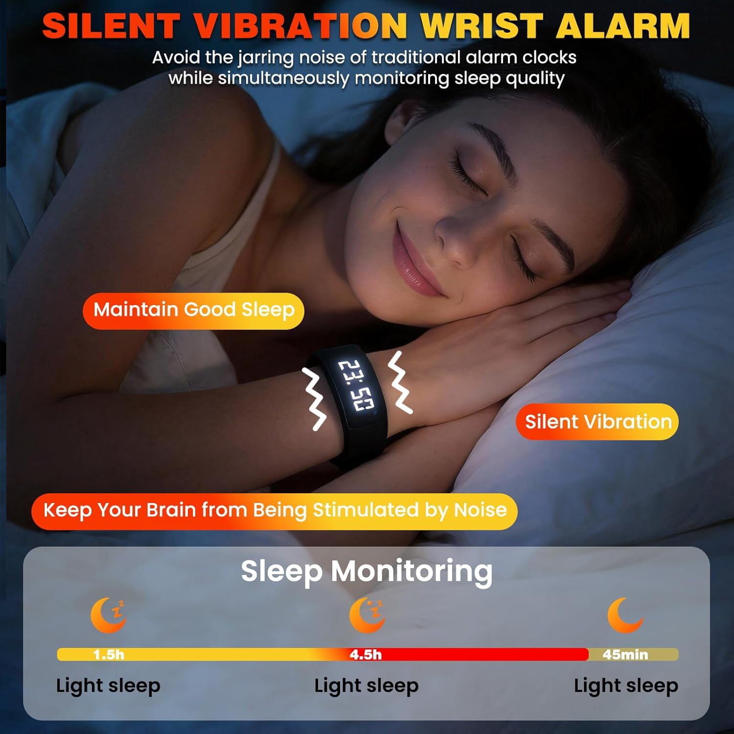 Auralis Wake Band, Silent Alarm Bracelet, Gentle Vibration Wake-Up Wristband with Waterproof Design and Step Tracking, Comfortable Smart Alarm Watch for Heavy Sleepers, Travel, and Office Use