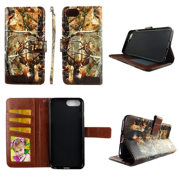 Camo Deer Wallet Case for iPhone 6 / 6s / 7 / 8 Folio Standing Cover Card Slot Money Pocket Magnetic Closure Fashion Flip Pu Leather