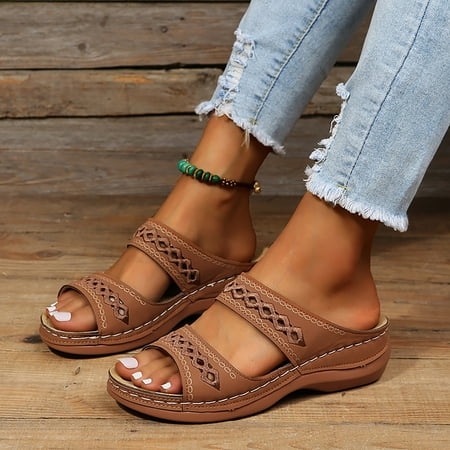 

Wozhidaose Slippers for Women Wedge Sandals for Women Summer Solid Color Slip On Open Toe Wedges Soft Bottom Breathable Slippers Shoes Sandals Loafers for Women