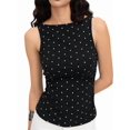 thumbnail image 2 of Women Y2k Polka Dots Boat Neck Tank Top Cute Sleeveless Slim Fitted Side Ruched Tie Back Vest Top Black XS, 2 of 9