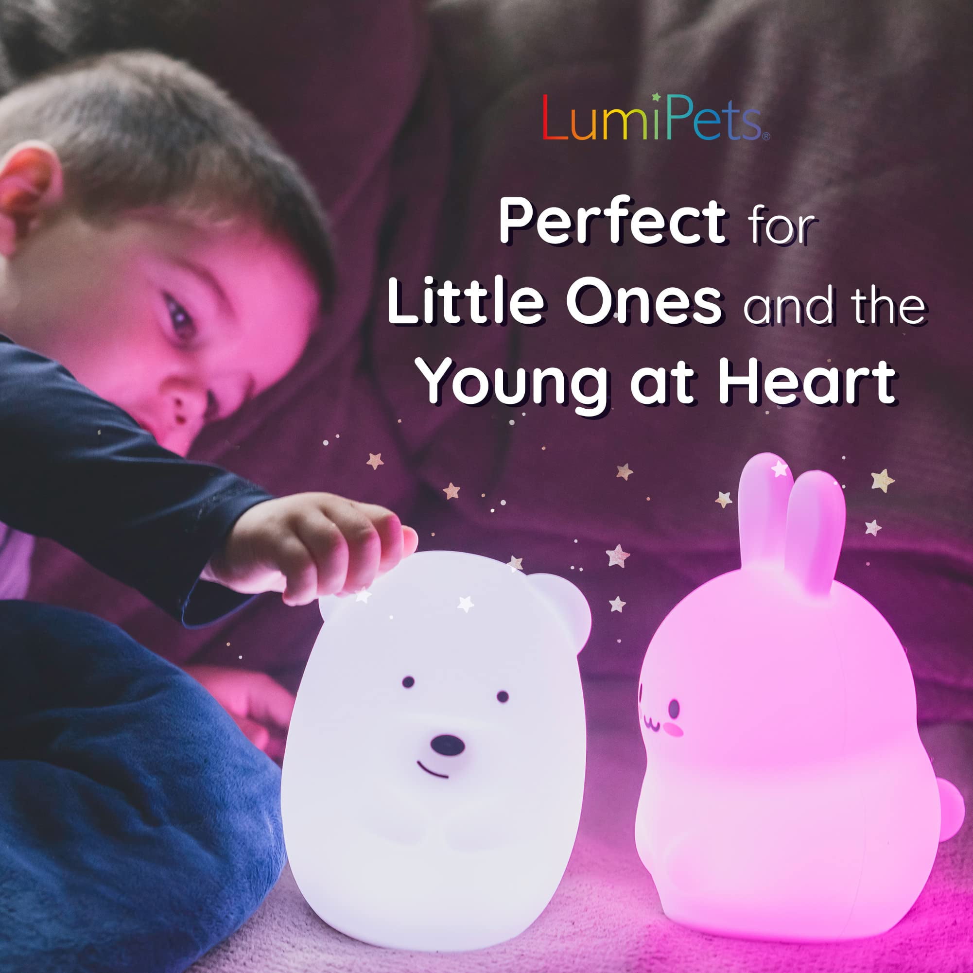 LumiPets Nursery Nightlight: Bear-Shaped Baby Nightlight - Rechargeable with Remote Bed, Sleep, Crib