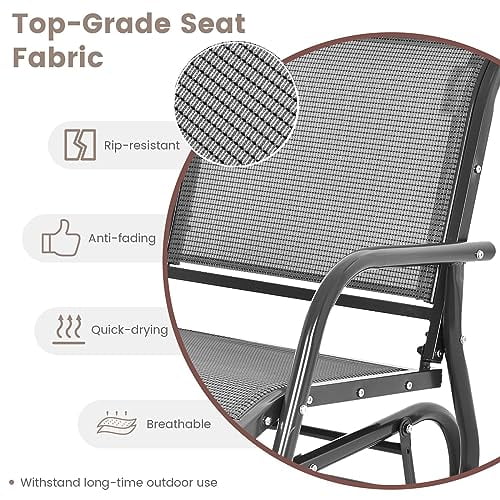 UJOYPAD Single Glider Chair,Metal Frame Swing Glider Chairs,Outdoor Weather Resistant Patio Porch Glider Swing,Heavy Duty Rocking Chair W/Mesh Fabric,Curved Armrests for Garden,Backyard ()