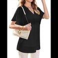 thumbnail image 3 of Blusas de Corta con Cuello en V para Mujer, Blusas Florales de Doble Capa de , Túnicas, Tops Negro L, 3 of 9