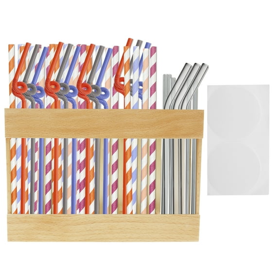 AEVXKHI Sturdy Wood Straw Organizer with Adhesive Practical Straw Holder Dispenser, Drinking Straw Holder for Kitchen Restaurant Coffee Shop Home