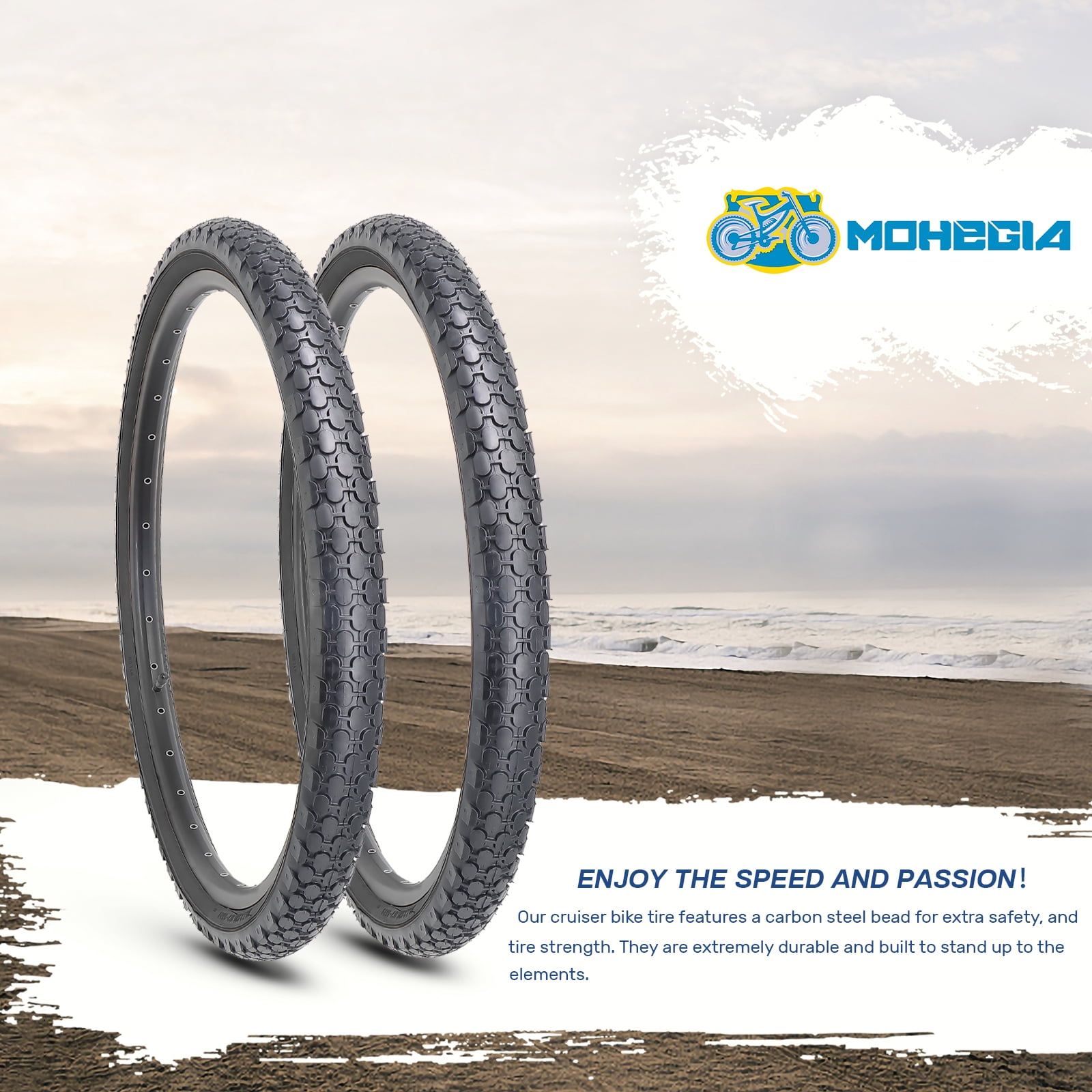 MOHEGIA 2 Pack Bike Tires 24"x 2.125" Black Side Wall Folding Cruiser Bicycle Replacement Tire
