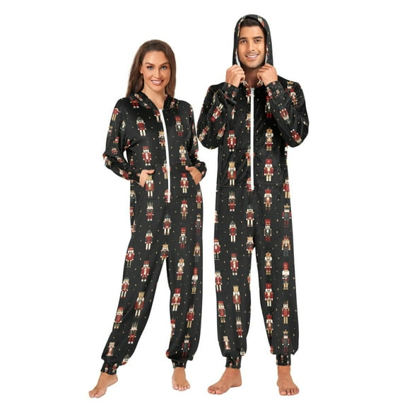 Adult Christmas Onesie Little Nutcracker Zipper One-Piece Pajamas Unisex with Pockets