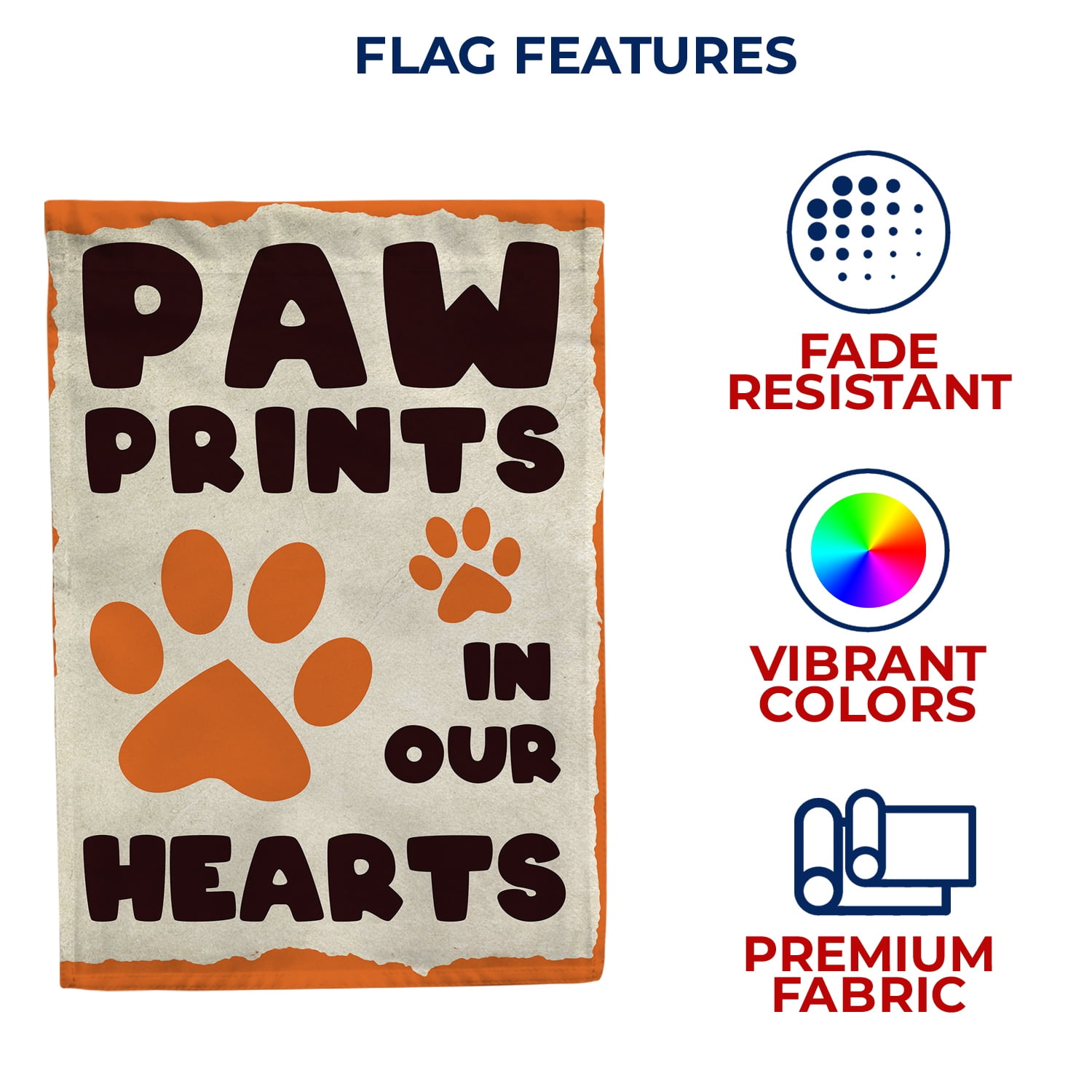 America Forever Pet Memorial House Flag - Paw Prints In Our Hearts, Cat Dog Lost Pet Memorial Bereavement Remembrance - Double Sided Seasonal Yard Outdoor Decorative Flag - 12.5" x 18"