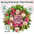 thumbnail image 3 of Summer Peach Wreath for Front Door 24 Inch, Artificial Pink Rose & White Peony Floral Wreath with Welcome Sign, Faux Greenery Farmhouse Door Decor for Indoor Outdoor Home Porch Wall, 3 of 7