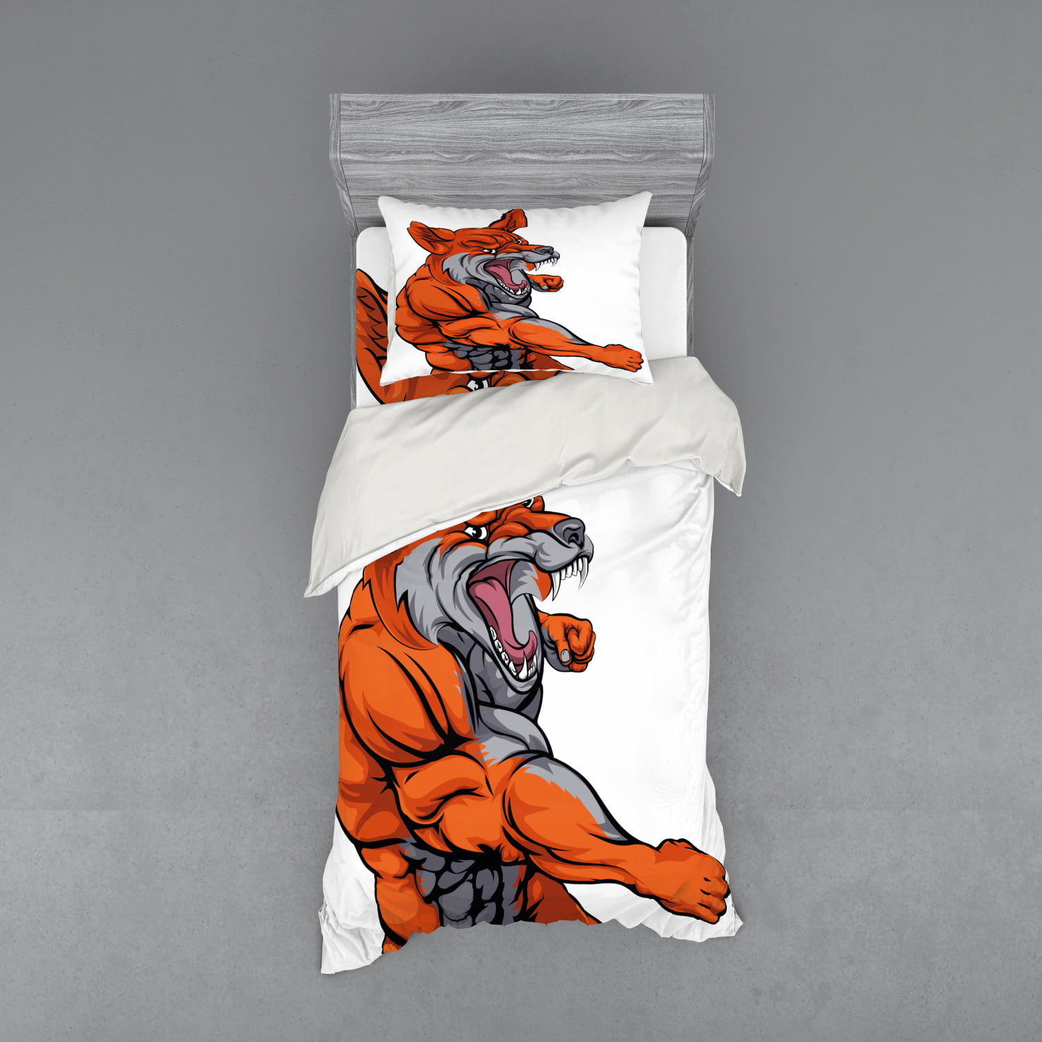 1 Comforter Cover 2Pillow Shams Quilt Bedding Set Full Size Fox Bedding Set- Muscular Sports Fox Mascot