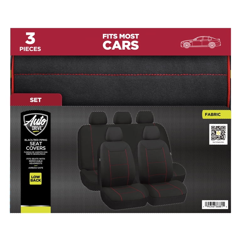 Auto Drive Red Piping Fabric Full Car Seat Covers Set photo 4