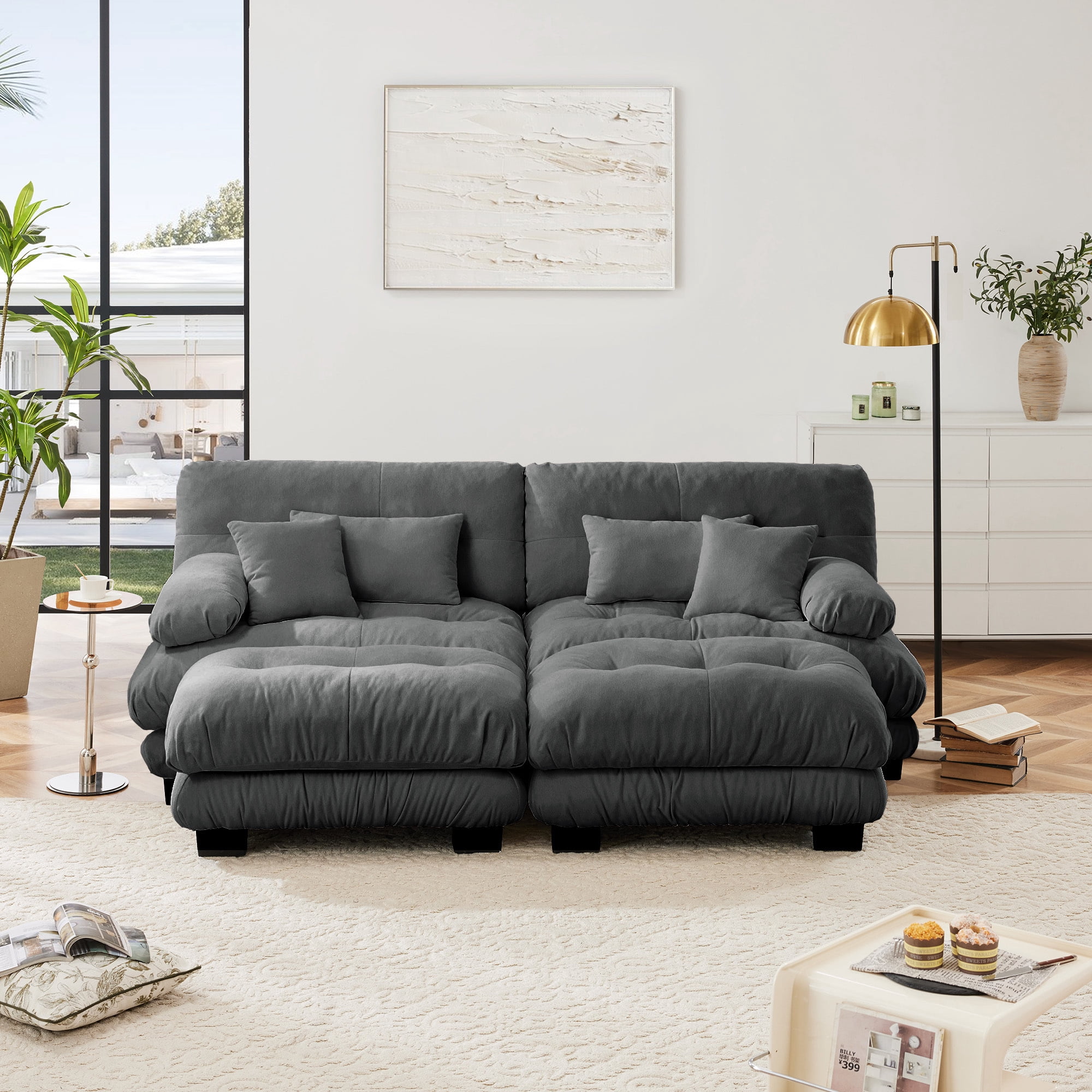 Alvantor Oversized Modular Sectional Sofa 2 Seat U Shaped Cloud Couch 94" Chenille Deep Seat Sofa with Convertible Ottomans for Living Room Bedroom Gray