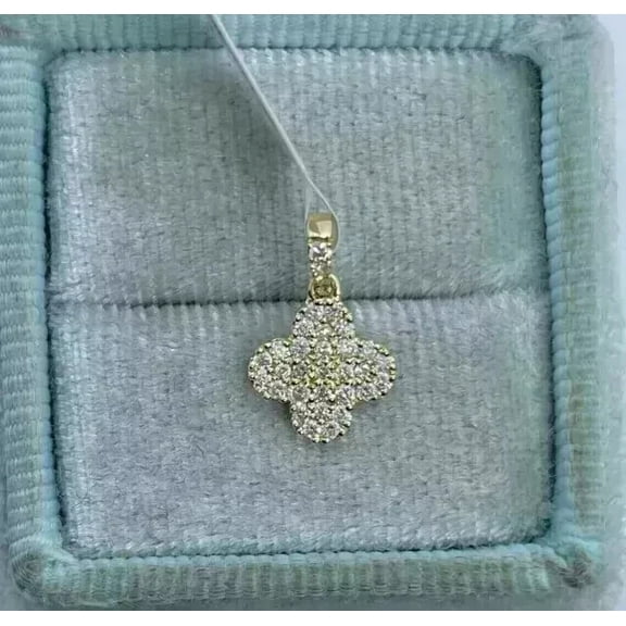 0.15Ct Round Cut Lab-Created Diamond Clover Pendant 14K Yellow Gold Plated