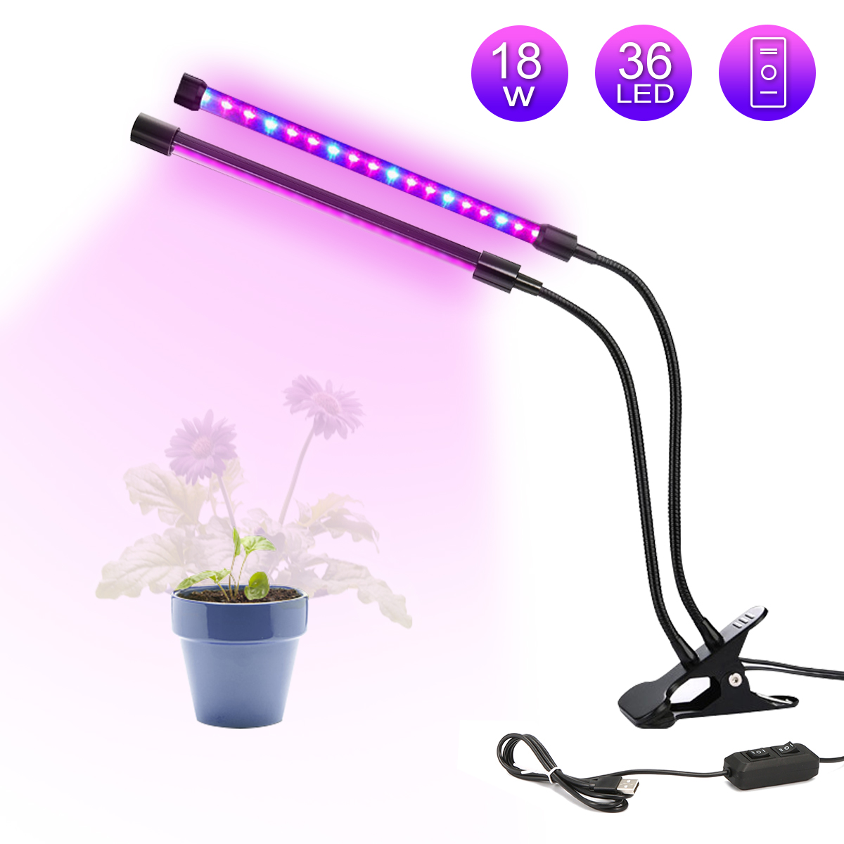 LED Plant Grow Lights, Dual Lamp 18W Greenhouse 36 LED