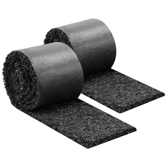 KFFKFF Rubber Mulch Mat Roll, 2 Rolls 140 x 4.5 in, Recycled Rubber Edging Border, Realistic Flower Bed Barrier with Stakes, 0.5 in Thick, Customizable Garden Edging for Landscaping