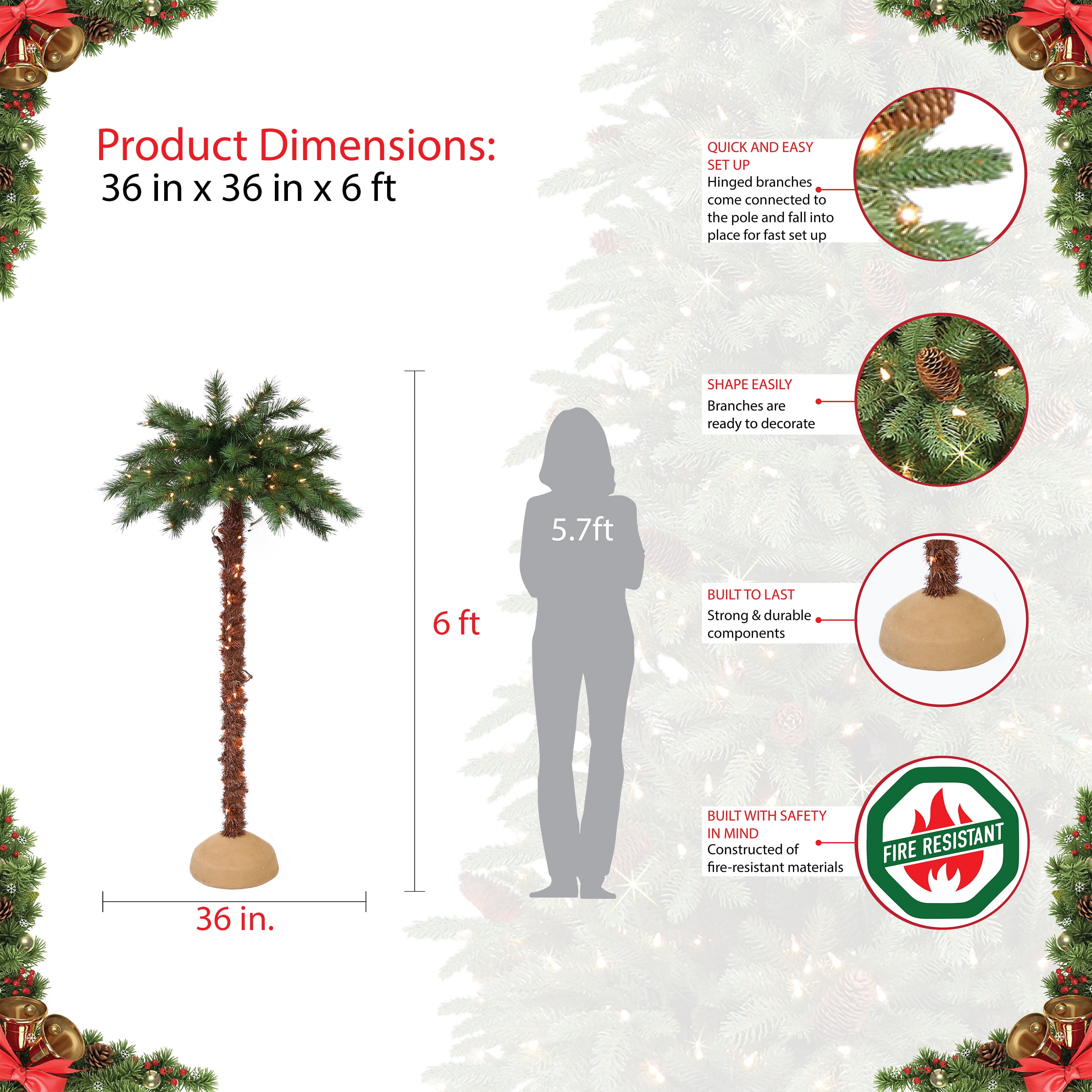 Buy Puleo International 6 Feet PreLit Artificial Palm Tree with 150 UL
