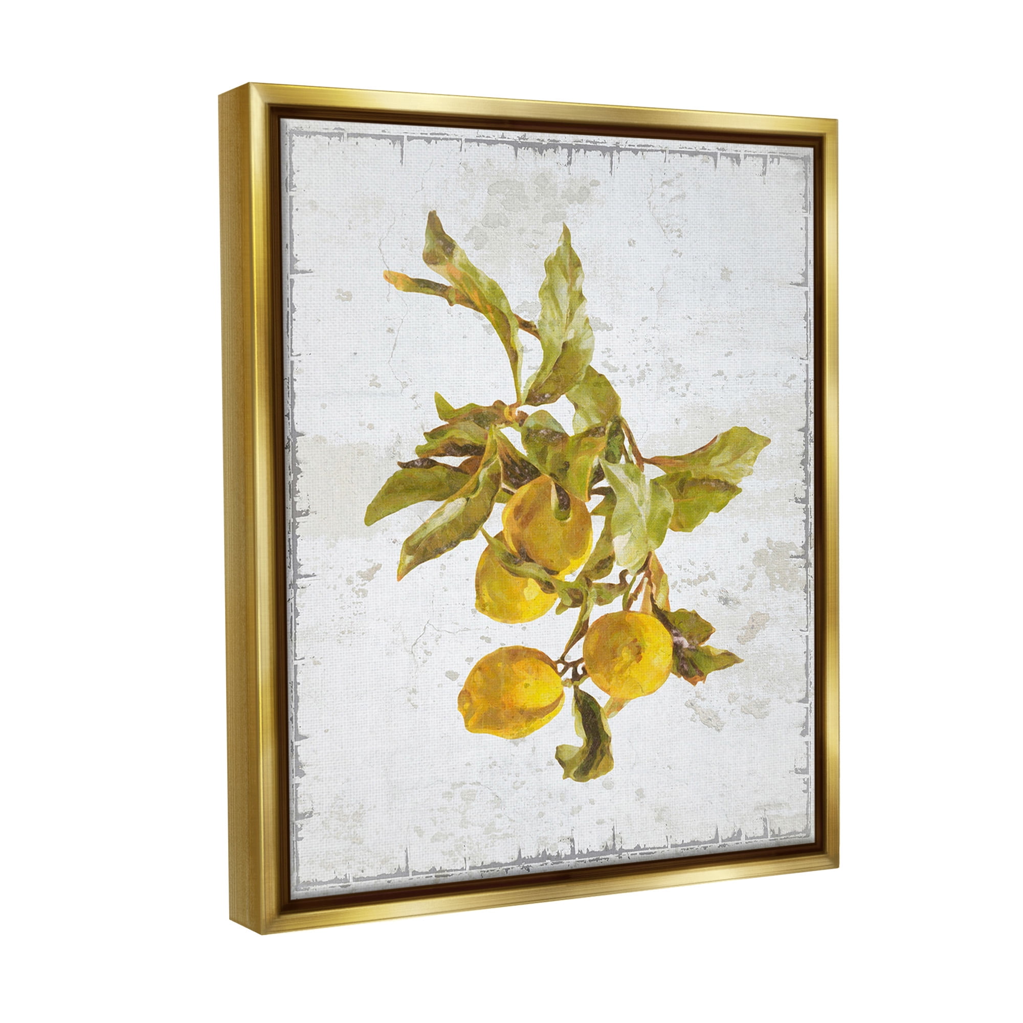 Stupell Industries Natural Lemon Branch Food & Beverage Painting Gold Floater Framed Canvas Art Print Wall Art, 25 x 31