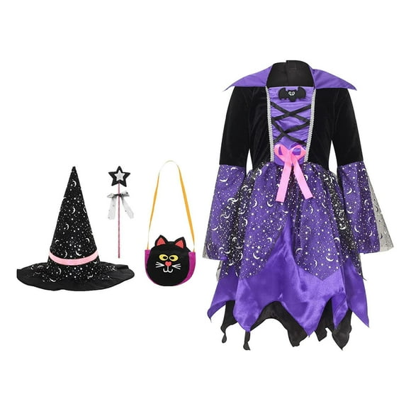 Runquan Child Witch Costume Dress with Glowing Lights Halloween Costume for Festival 76cm Dress