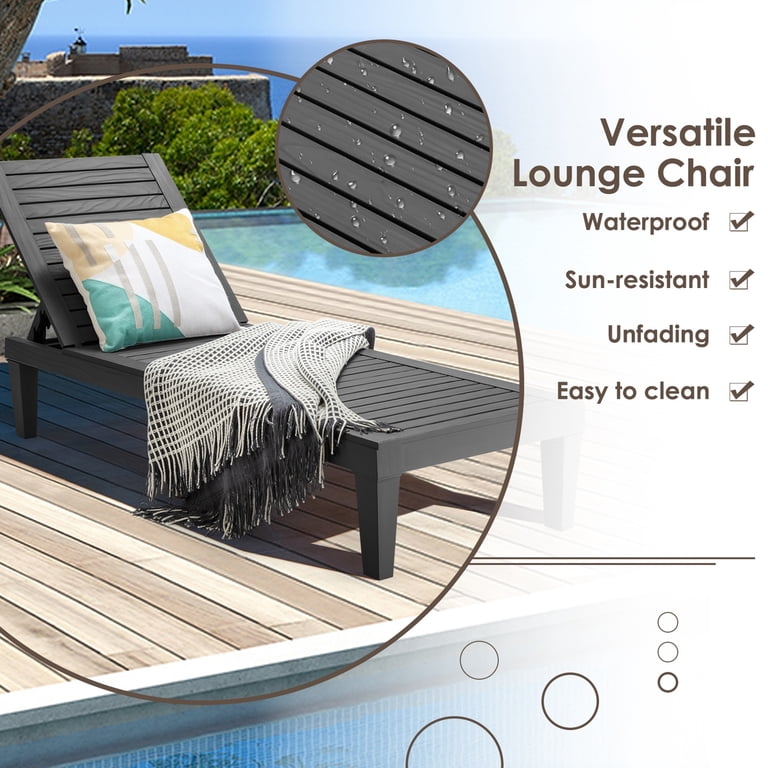 Gymax Patio Chaise Lounge Recliner, Adjustable Black photo 6