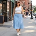 thumbnail image 2 of Agnes Orinda Plus Size Denim Skirt for Women High Waist A-Line Casual Jean Skirts with Pockets 4X Light Blue, 2 of 8