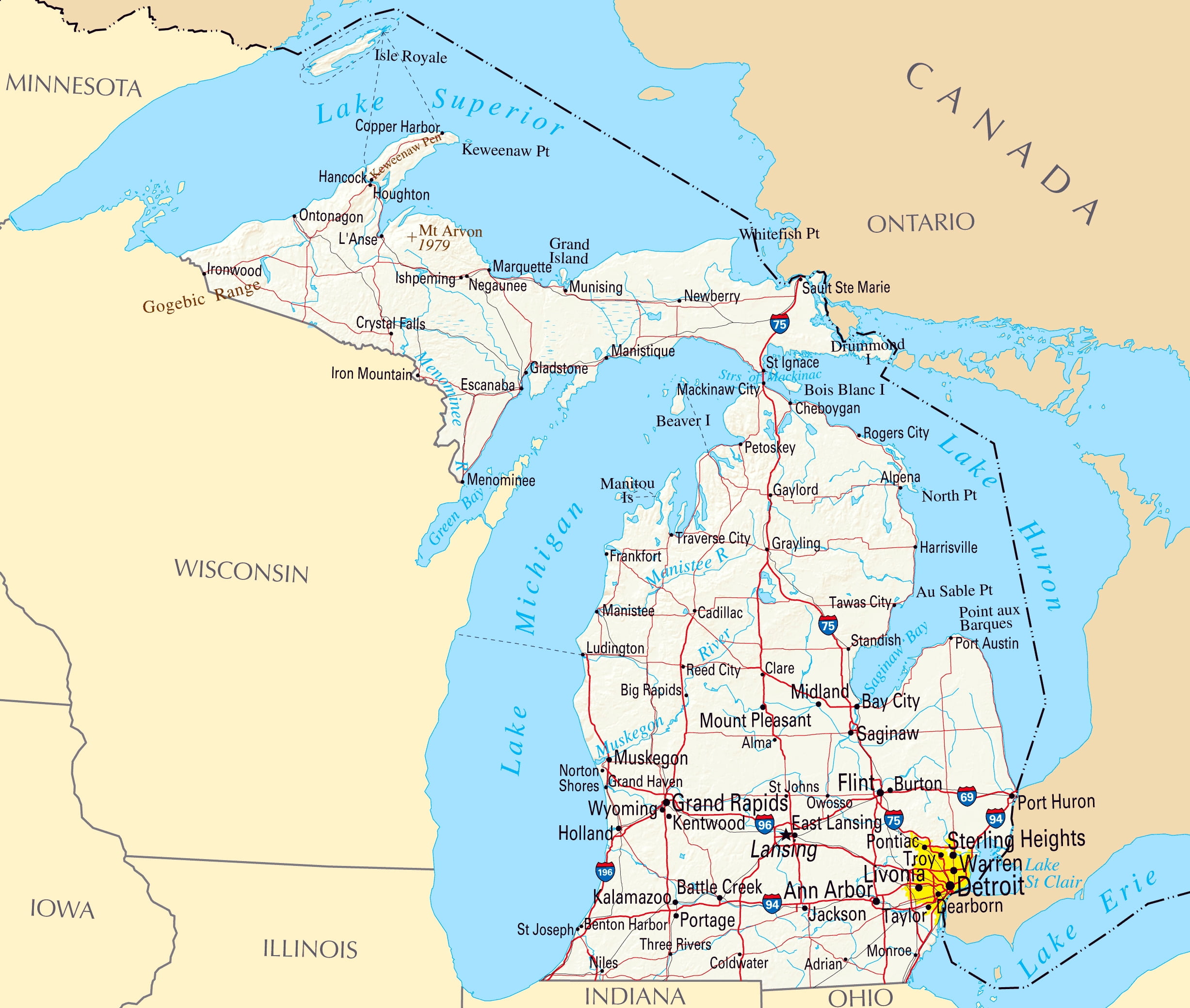 Printable Map Of Michigan Cities Printable Map Of Michigan Cities