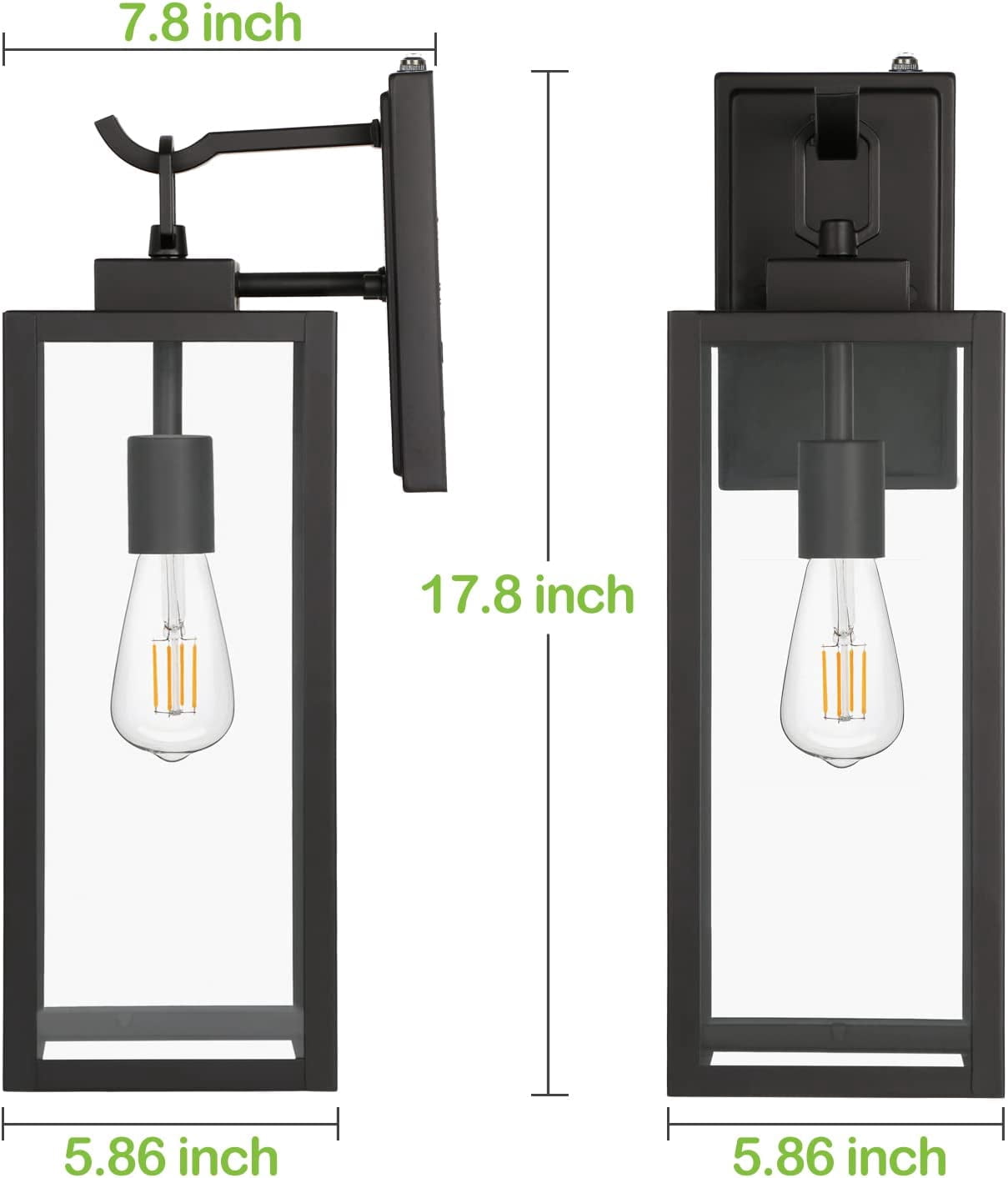 Large Size Dusk to Dawn Outdoor Wall Lanterns, 18 Inch Outdoor Wall Light Fixtures, Matte Black Porch Lights, Exterior Wall Lighting, Anti-Rust Architectural Outdoor Sconces, ETL Listed, 2 Pack