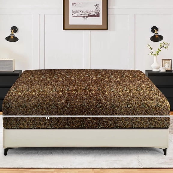 King Size Zippered Closure Fitted Sheet (76" x 80"), 1-Piece Bottom Sheet, 800 Thread Count 100% Egyptian Cotton, Fits Up to 15" Deep Mattress, Color Leopard Solid