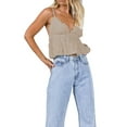 thumbnail image 2 of WIFORNT Women Basic Ruched Camisole Solid Color Ruffle V Neck Sleeveless Crop Tops for Streetwear Clubwear Summer Shirt, 2 of 7