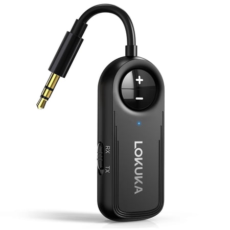 LOKUKA Bluetooth 5.3 Transmitter Receiver (2-in-1), 3.5mm AUX Bluetooth Headphones Adapter for TV PC Airplane, Wireless Audio Receiver for Phone to Car Stereo, Amplifier, Speakers, Black