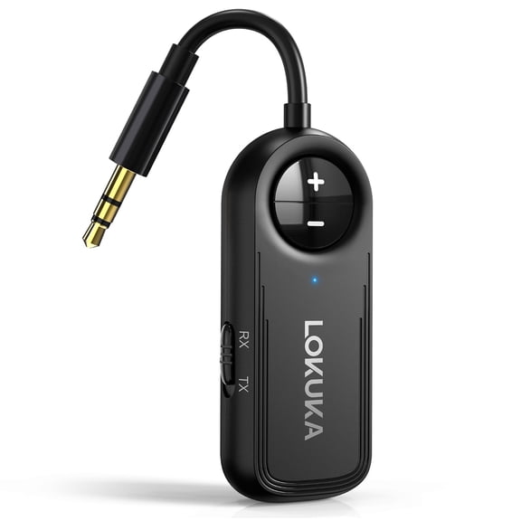 LOKUKA Bluetooth 5.3 Transmitter Receiver (2-in-1), 3.5mm AUX Bluetooth Headphones Adapter for TV PC Airplane, Wireless Audio Receiver for Phone to Car Stereo, Amplifier, Speakers, Black